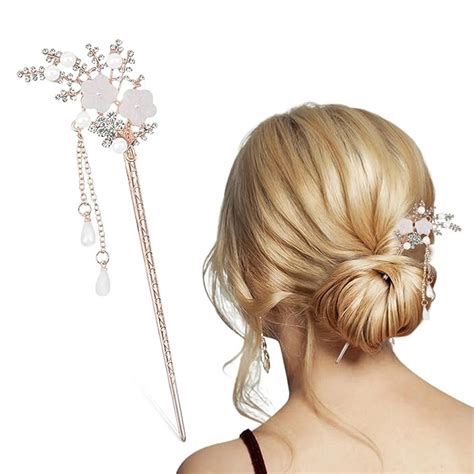 Venzina® Hair Stick for Bun Rhinestone Pearl Tassel Twisted Pins for ...