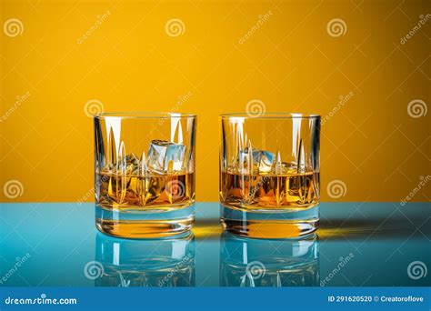 2 Rounded Glasses of Whisky on Yellow Background Stock Illustration ...