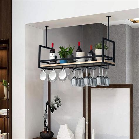 Metal Ceiling Hanging Wine Glass Holder Wall Mounted Floating Wine ...