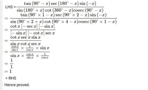 tan (90-x) .sec(180-x).sin (-x) \ sin( 180+x) .cot (360-x).(cosec (90+x ...