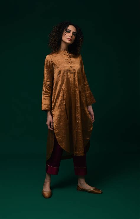 Double Box Pleat Tissue Co-Ord (Set of 2)- Coffee Gold and Mauve – Hiranya