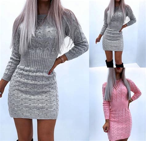 New Autumn Winter Sweater Dress Solid Color O Neck Long Sleeve - Etsy