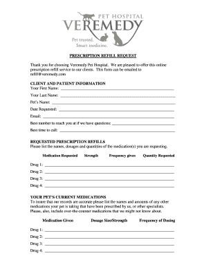 Fillable Online Prescription Refill Request Form - Rainier Veterinary ...