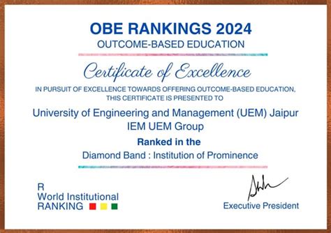 UEM Jaipur Ranked in the Diamond Band As Institute of Prominence By OBE ...
