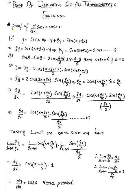 SOLUTION: Proof of derivative of all trigonometric functions - Studypool