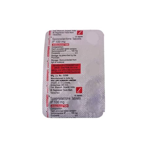 Aldactone 100 MG Tablet (15): Uses, Side Effects, Price & Dosage ...