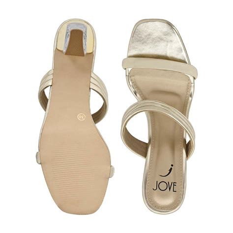 Buy Jove Women Gold Solid Sandal Heels Online