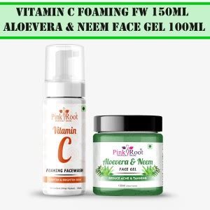 PINKROOT Vitamin C Foaming Facewash, 150ml & Aloevera & Neem Face Gel ...