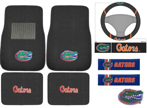8pc NCAA Florida Gators Seat Belt Pads Floor Mats Steering Wheel Cover ...