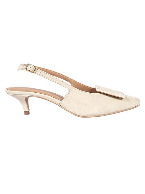 Cream Synthetic Leather Backstrap Pointed Toe Kitten Pumps | Truffle ...