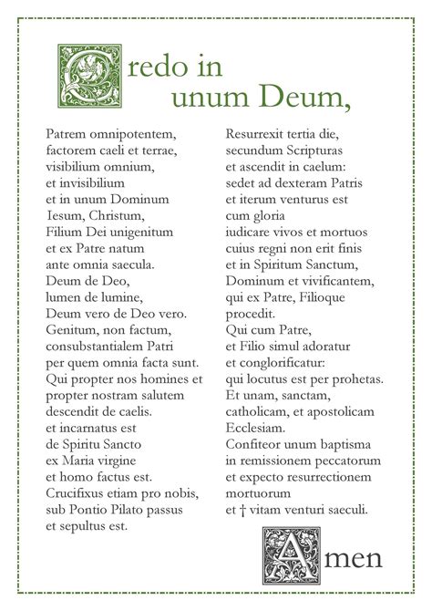 Nicene Creed credo in Unum Deum Latin Catholic Prayer Card / Printable ...