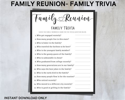Family Reunion Family Trivia Game for Fun Activity use for Family ...