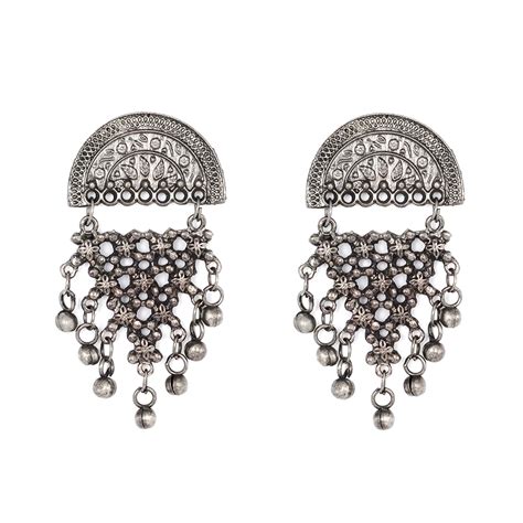 Buy Teejh Antique Silver Polish Ghungroo Earrings Online for Women