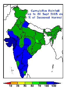 2005 Monsoon Cumulated Seasonal Rainfall Patterns
