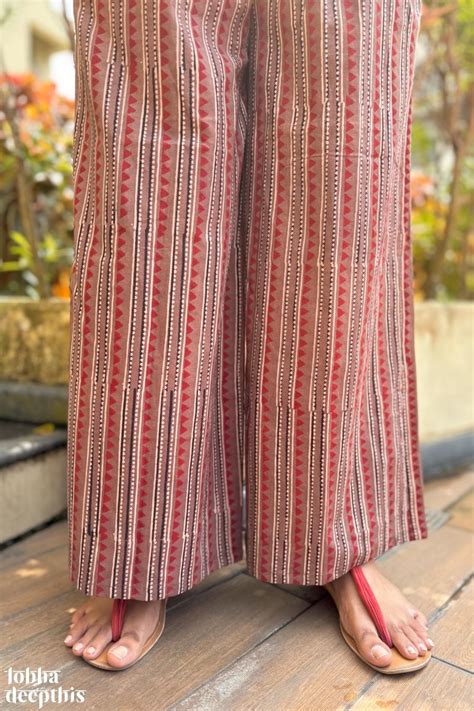 Chocolate Cone Stripes Cotton Parallel Pants- Lobha Deepthis