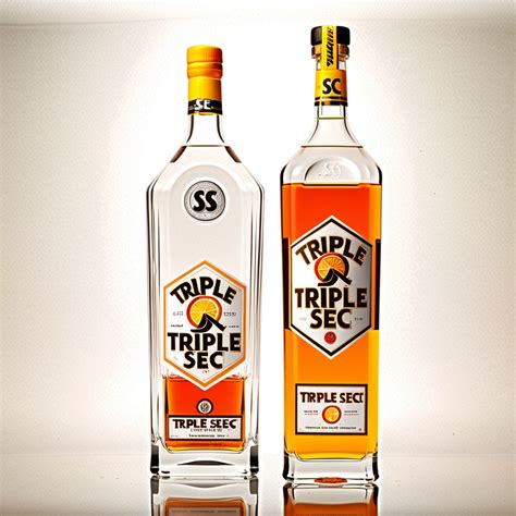 Clear Bottle of Triple Sec Liqueur on Wooden Table Background