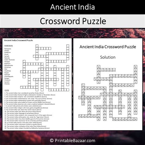 Ancient India Crossword Puzzle Worksheet Activity Printable PDF ...