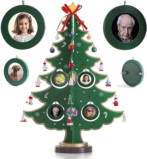 17-Inch Picture Frame Wooden Tabletop Christmas Tree with 8 Hanging ...