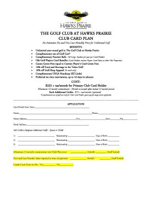 Fillable Online THE GOLF CLUB AT HAWKS PRAIRIE CLUB CARD PLAN No ...