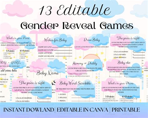 Gender reveal games set printable gender reveal party games baby shower ...
