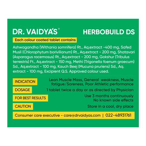 Buy DR. VAIDYA'S HERBOBUILD DS( DOUBLE STRENGTH ) -30 CAPSULES Online ...