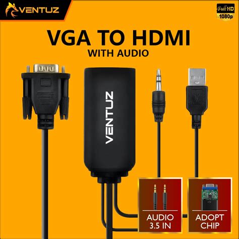 VENTUZ – VGA To HDMI 1080P Output Audio Male Adapter Cable Converter