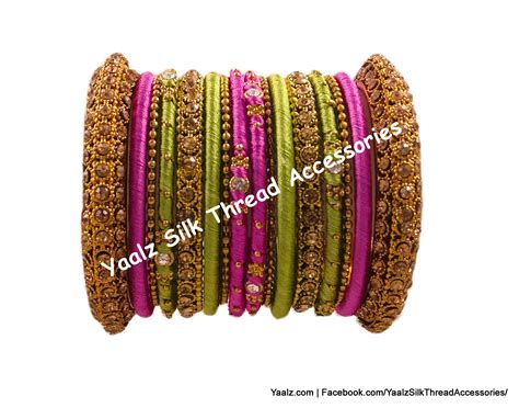 Yaalz Silk Thread Heavy Metal Partywear Bridal Bangle Sets In Assorted
