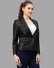 Buy Saint G Leather Fitted Single-Breasted Blazer | Black Color Women ...