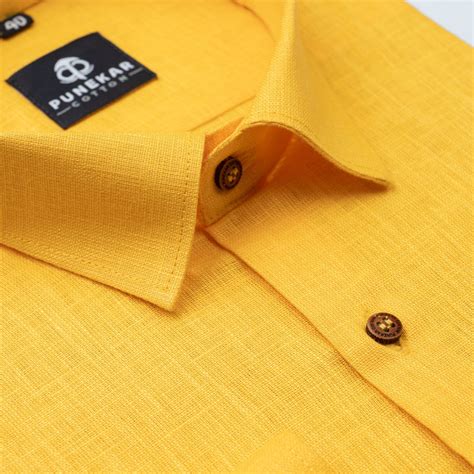 Mustered Yellow Color Linen Formal Shirts For Men – Punekar Cotton