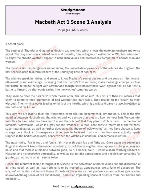 Macbeth Act 1 Scene 1 Analysis Free Essay Example