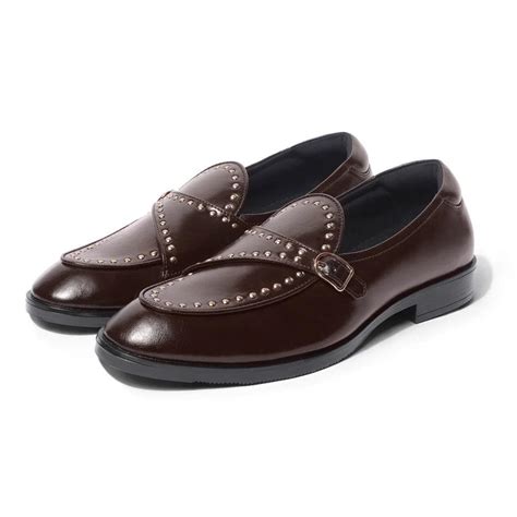 Buy Goliath Brown Rivet Monk Slip-On Premium Vegan Leather Shoes