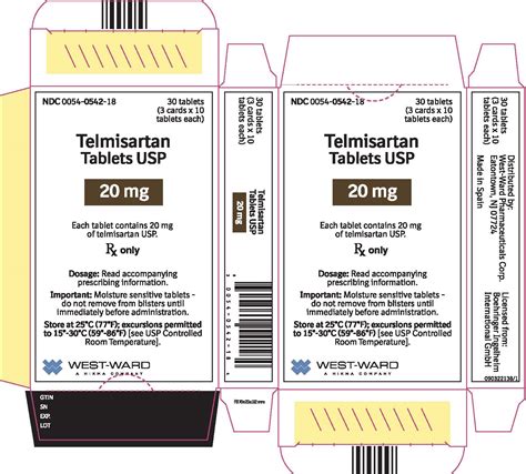 Telmisartan by West-Ward Pharmaceuticals Corp. / Boehringer Ingelheim ...