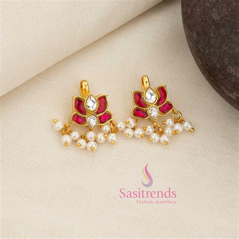 24K Jadau Kundan Gold Plated Lotus Motif Earcuff Bugadi Earrings ...