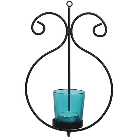 Buy eCraftIndia Blue Glass Cup Black Tea Light Candle Holder With Wall ...