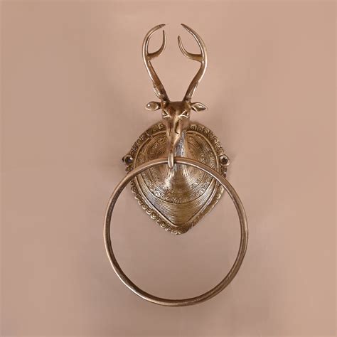 Royal Stag Design Brass Towel Hanger, Pack of 1, Antique White – Suyogah
