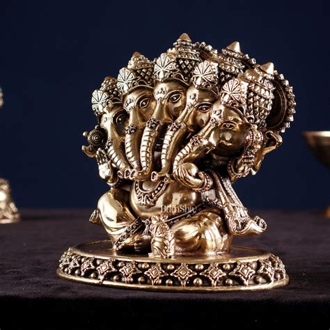 Superfine Brass Panchmukhi Ganesha Idol, 4.2" Height – Budhshiv.com