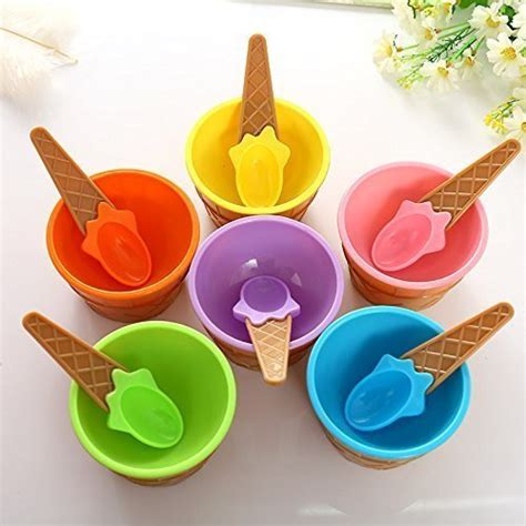 Buy Istore Plastic Solid Colour Ice cream Cone Shape bowl & Spoons ...