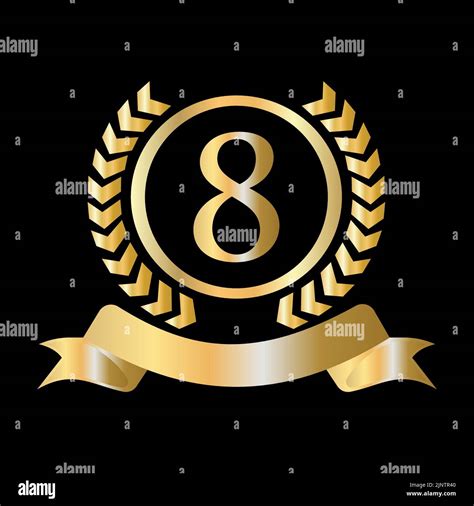 8th Years Anniversary Celebration Gold and Black Template. Luxury Style ...