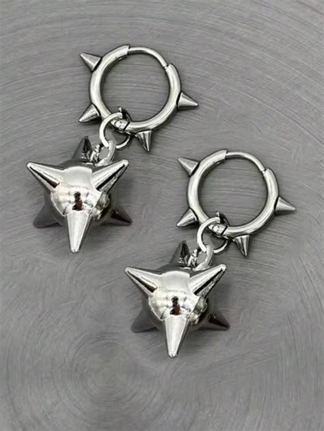 2pcs/Pair Gothic Spiky Ball Hoop Dangle Earrings For Women Y2K Punk ...