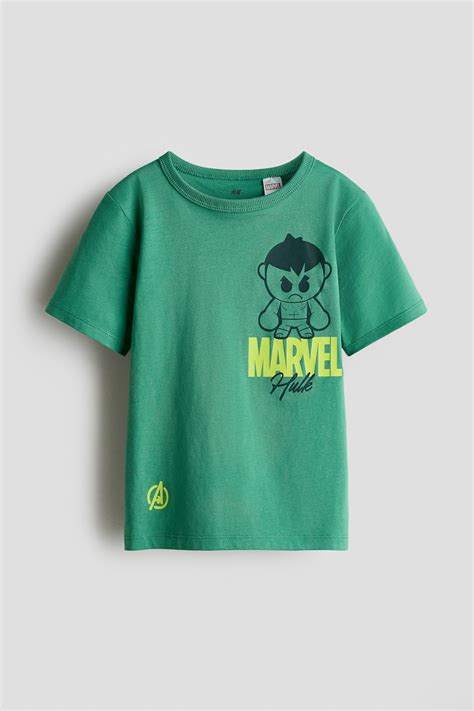 Printed cotton T-shirt - Green/The Hulk - Kids | H&M IN