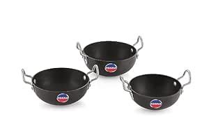 TOSAA Nonstick Hard Anodised Serving Kadhai 3Pc Set- 340, Ml, 360 ...