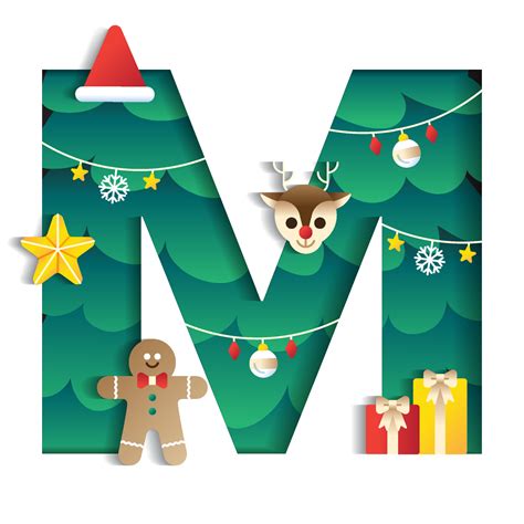 Letter M Alphabet Font Cute Merry Christmas Concept Reindeer Star Gift Gingerbread Man Christmas ...