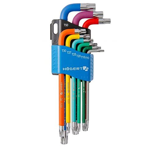 Högert Technik Germany 9-Piece Torx Keys Set, Long Arm, Colour Coded ...