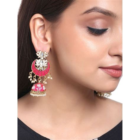 Buy Yellow Chimes Pink Classic Jhumkas Earrings Online