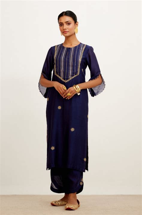 Devnaagri - Navy Blue Hand Embroidered Kurta Set