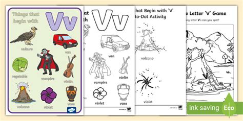 Things that Begin with V Worksheets Pack - Twinkl Resources