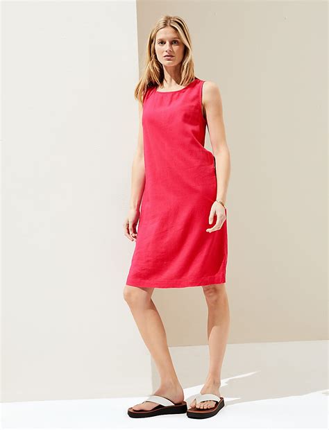 Buy Linen Rich Knee Length Shift Dress at Marks & Spencer