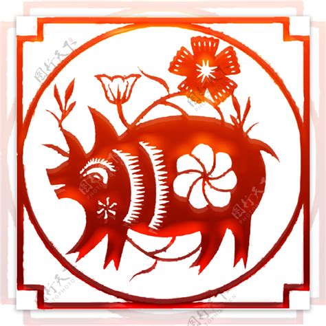 2019年猪年生肖猪喜庆剪纸可商用元素图片素材-编号30147697-图行天下