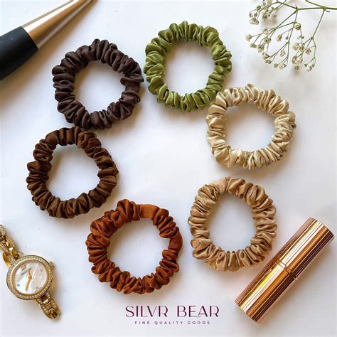 6 Luxury Satin Skinny Scrunchies - Earthy Shades - Premium Satin Sc ...
