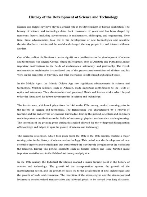 History of The Development of Science and Technology | PDF | Science ...